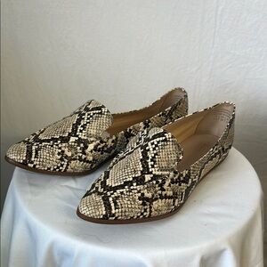 Aldo Cream and Black Loafers with Snake Print